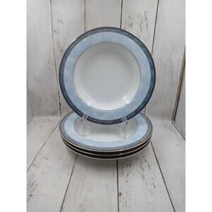 Vtg En Ciel Set of 4 By Galleria Gold Filigree On Blue Band Rim Gold Soup Bowls